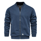 Men's Baseball Collar Solid French Terry Zip Sweater Jacket
