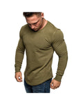 Men's Solid Color Crew Neck Patchwork Long Sleeve T-Shirt