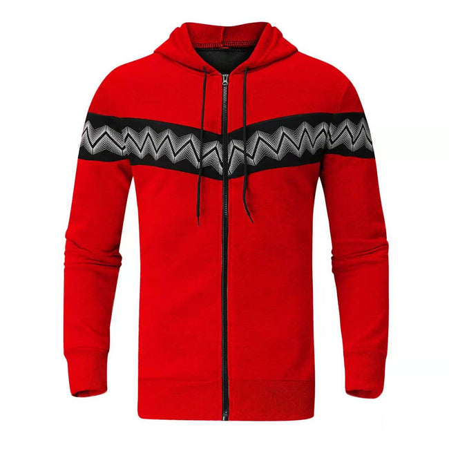 Men's Hooded Drawstring Pocket Zip Partial Print Detail Sweatshirt And Two-piece Set