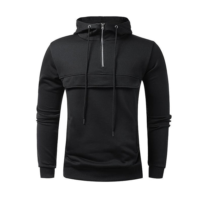 Men's Half Zip Pocket Solid Color Casual Sports Drawstring Hoodie