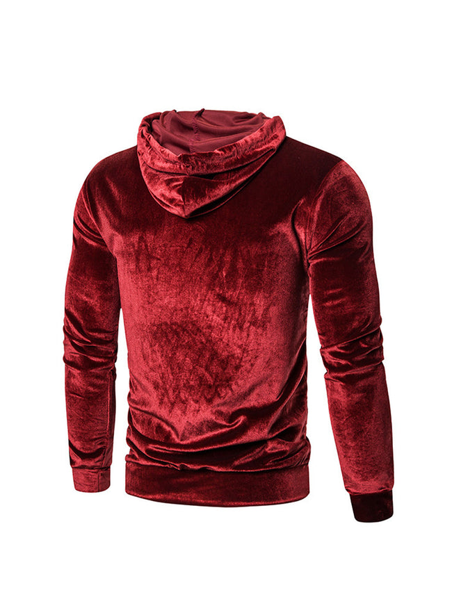 Men's Velvet Solid Color Pullover Hoodie Sweatshirts