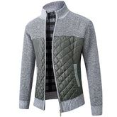 Men's Color Block Stand Collar Full Zipper Cardigan