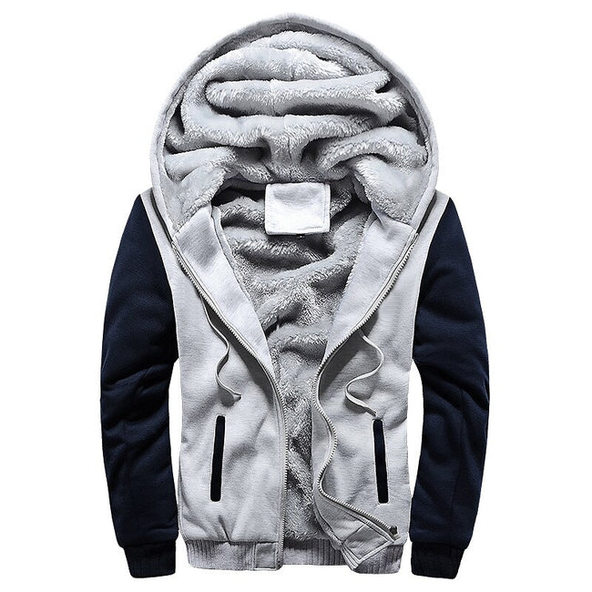 Men's Fleece Solid Color Hoodie Zip Front Hooded Sweatshirt