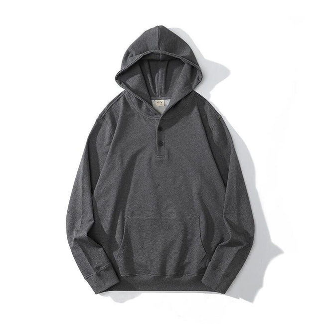 Men's Solid Color Sportswear Casual Thin Button Hooded Sweatshirt