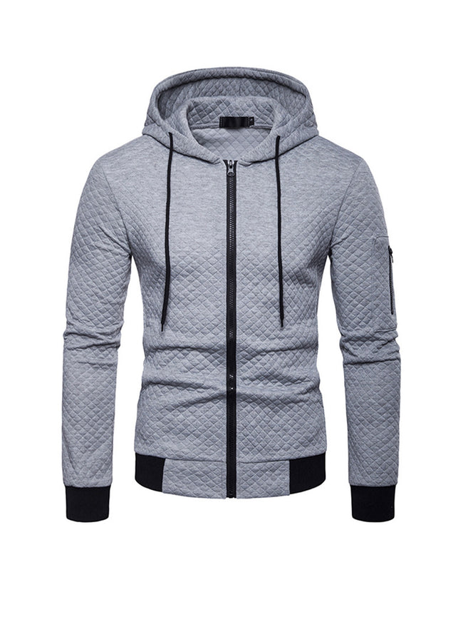 Men's Jacquard Small Check Hoodie Sweatshirt Jacket