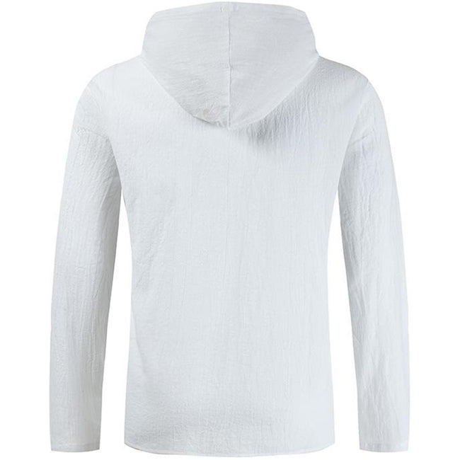 Men's Solid Color Cotton Linen Long-sleeved Half Zipper Pullover Shirt