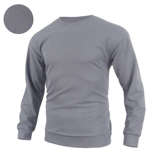 Men's Waffle Solid Color Pullover Long Sleeve Sweatshirt