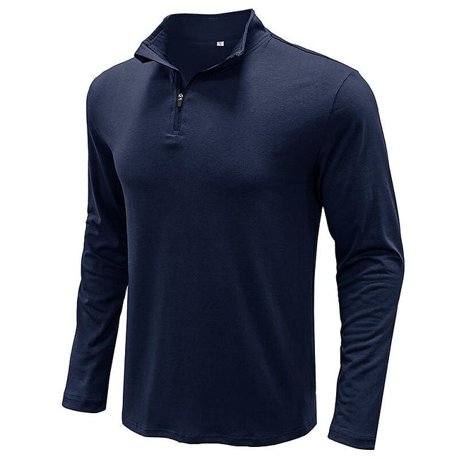 Men's Stand Collar Zip Solid Color Long Sleeve T-Shirt