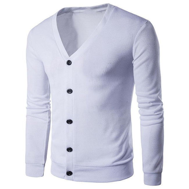 Men's Solid Color V-neck Knitted Cardigan