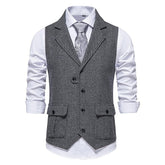 Men's Vintage Lapel Herringbone Tweed Suit Vest