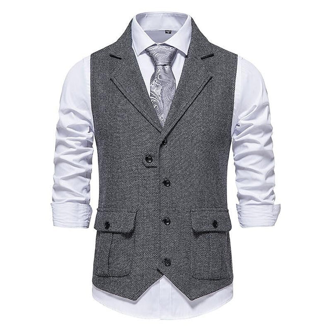 Men's Vintage Lapel Herringbone Tweed Suit Vest