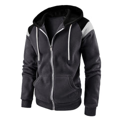 Men's Hooded Patchwork Drawstring Zip Sweatshirt Casual Retro