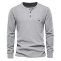 Men's Solid Waffle Raglan Sleeve Henley Collar T-Shirt