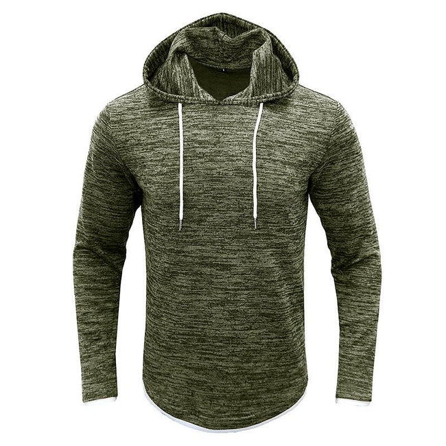 Men's Patchwork Slub Yarn Hooded Long-sleeve T-shirt