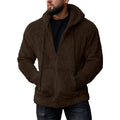 Men's Solid Color Fleece Zip-Up Drawstring Hoodie Sweatshirt