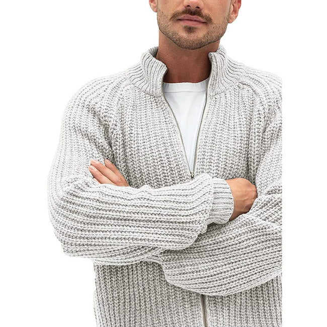 Men's Solid Color Turtleneck Zip Knit Cardigan