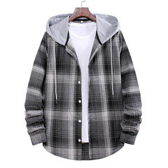 Men's Long Sleeve Check Hooded Casual Shirt Yellow Navy Blue Gray