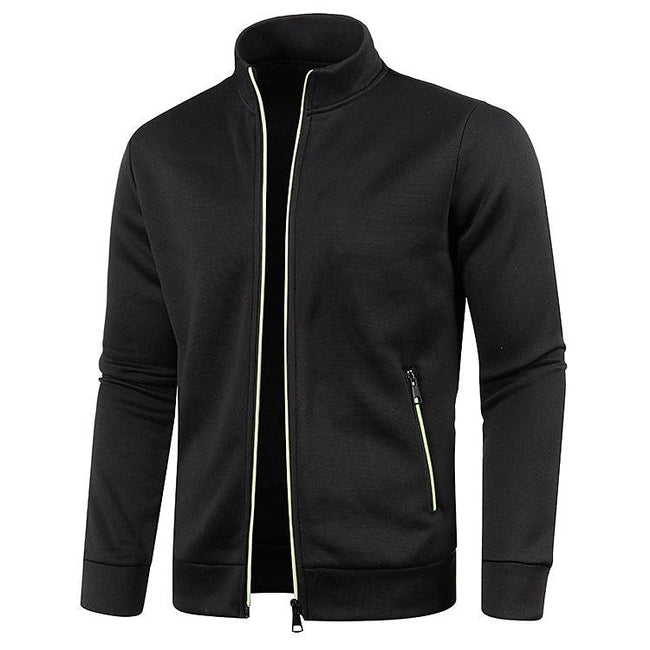 Men's Stand Collar Cardigan Long Sleeve Thin Fleece Sweater