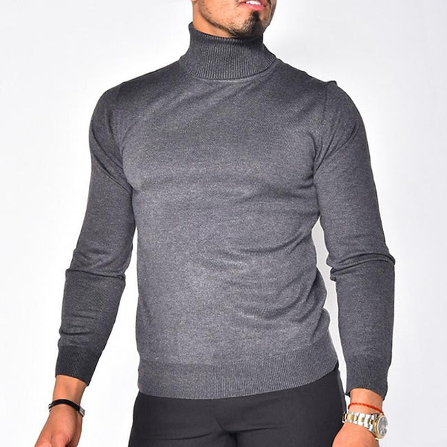 Men's Pullover Turtleneck Solid Color Basic Knit Sweater