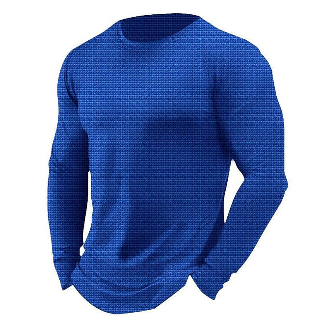 Men's Waffle Solid Color Crew Neck Casual Long Sleeve T-shirt