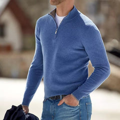 Men's Pullover Knit Solid Color Stand Collar Half Zipper Sweater