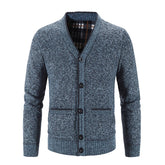 Men's Knitted V-Neck Button Down Cardigan Sweater With Flannel Lining And Pockets