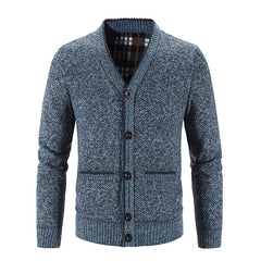 Men's Knitted V-Neck Button Down Cardigan Sweater With Flannel Lining And Pockets