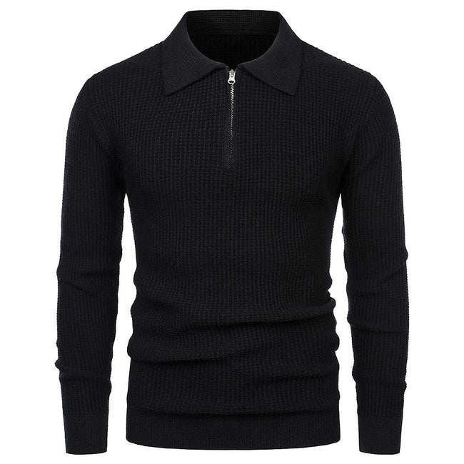 Men's Lapel Pullover Waffle Half Zipper Slim Fit Sweater