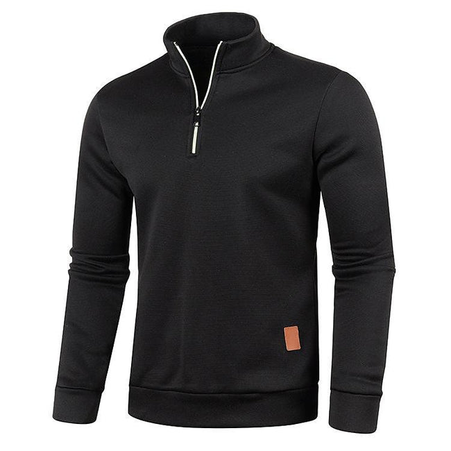 Men's Stand Collar Half Zip Long Sleeve Thin Fleece Sweater