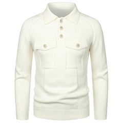 Men's Lapel Pocket Vintage Style Raglan Sleeve Slim Fit Knit Sweater