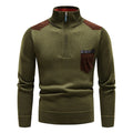 Men's Stand Collar Color Block Half Zip Fleece Pullover Sweater