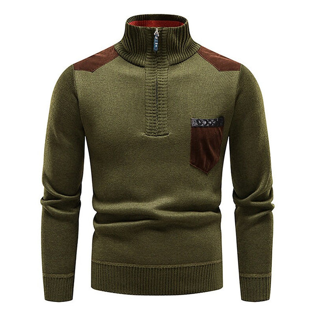Men's Stand Collar Color Block Half Zip Fleece Pullover Sweater