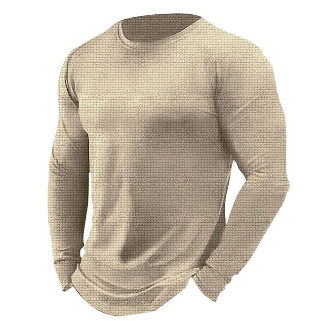Men's Waffle Solid Color Crew Neck Casual Long Sleeve T-shirt