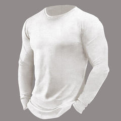Men's Waffle Solid Color Crew Neck Casual Long Sleeve T-shirt