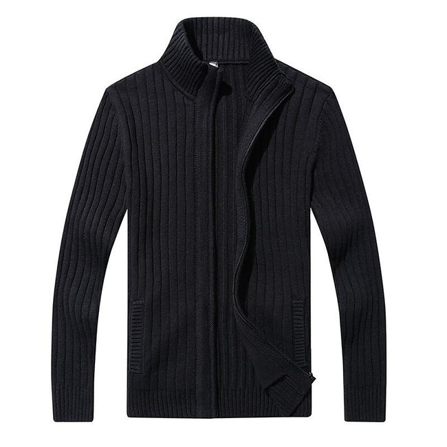 Men's Melange Stand Collar Slim Fit Zipper Sweater