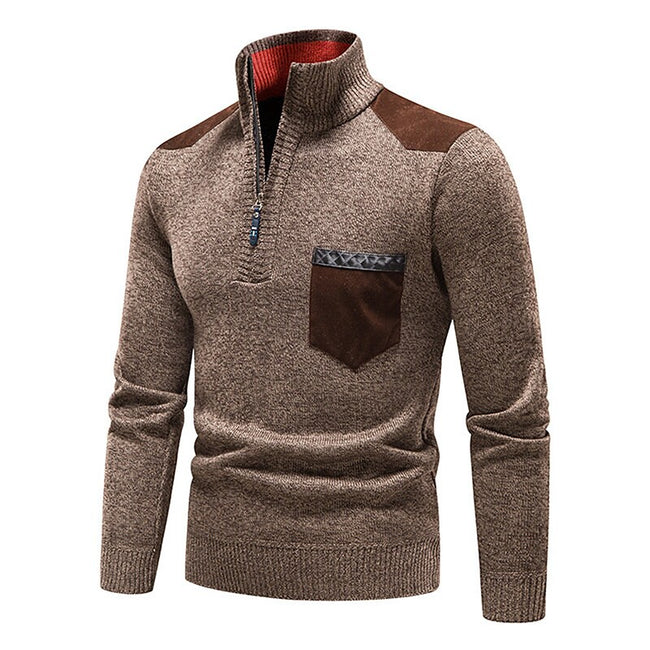 Men's Stand Collar Color Block Half Zip Fleece Pullover Sweater