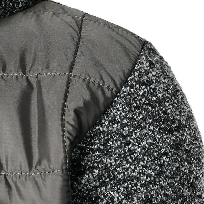 Men's Fleece Padded Patchwork Zipper Hooded Cardigan