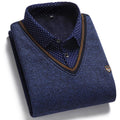 Men's Fleece Patchwork Fake Two Piece Knit Sweater