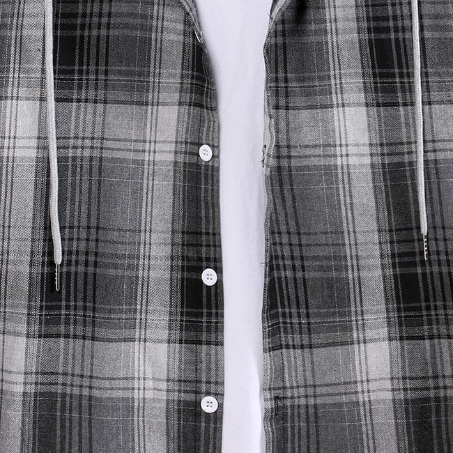 Men's Long Sleeve Check Hooded Casual Shirt Yellow Navy Blue Gray
