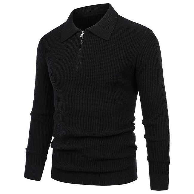 Men's Lapel Pullover Waffle Half Zipper Slim Fit Sweater
