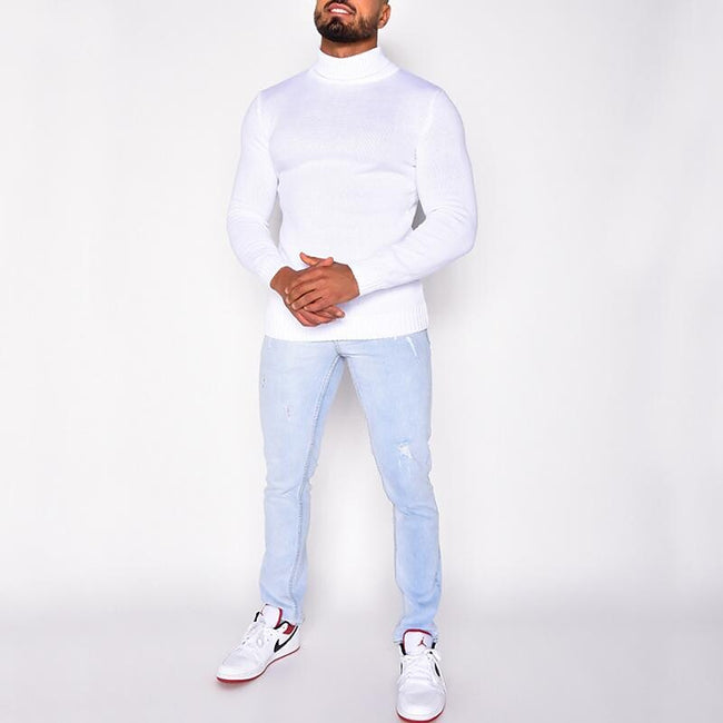 Men's Pullover Turtleneck Solid Color Basic Knit Sweater