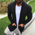 Men's Solid Color V Neck Ribbed Knit Cardigan