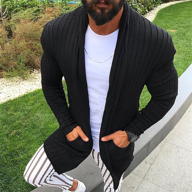 Men's Solid Color V Neck Ribbed Knit Cardigan