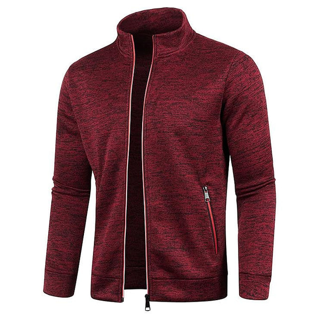 Men's Stand Collar Cardigan Long Sleeve Thin Fleece Sweater