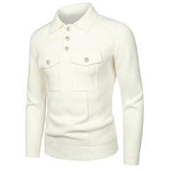 Men's Lapel Pocket Vintage Style Raglan Sleeve Slim Fit Knit Sweater