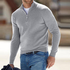 Men's Pullover Knit Solid Color Stand Collar Half Zipper Sweater