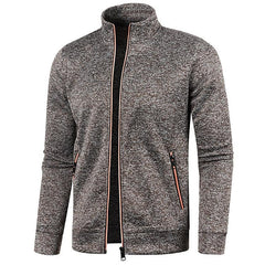 Men's Stand Collar Cardigan Long Sleeve Thin Fleece Sweater