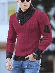 Men's Pullover Color Block Ethnic Style Turtleneck Sweater