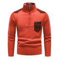Men's Stand Collar Color Block Half Zip Fleece Pullover Sweater