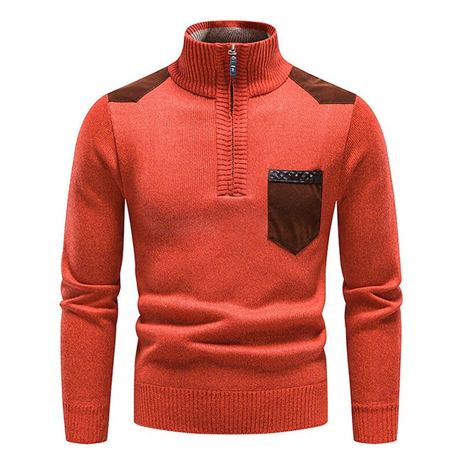 Men's Stand Collar Color Block Half Zip Fleece Pullover Sweater